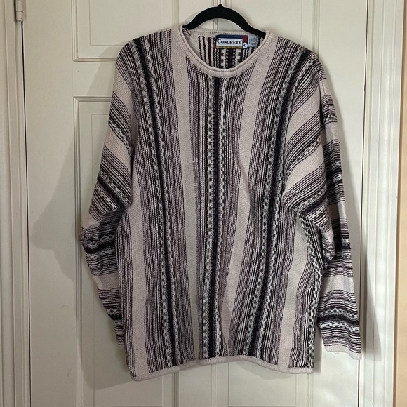 Vintage 90s Concrete Mix Sweater Tan Mens XL/XXL Geometric Knit Hip Hop Biggie - Picture 9 of 9